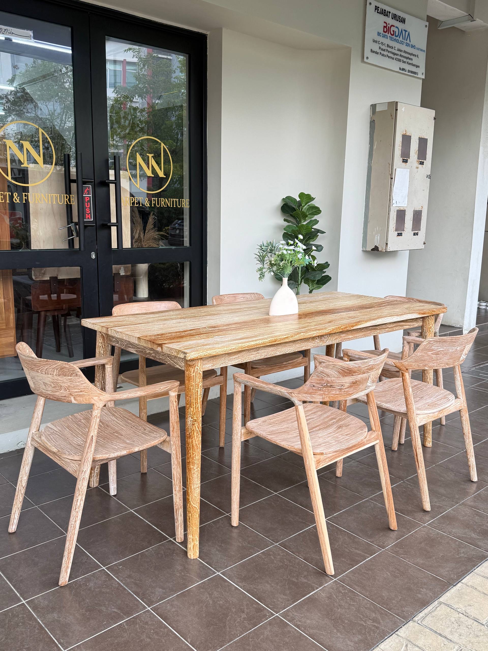 Solid Teakwood Dining Table Set | 180x80cm Dining Table | 6 Seater Wooden Dining Set | Rustic Wooden Furniture