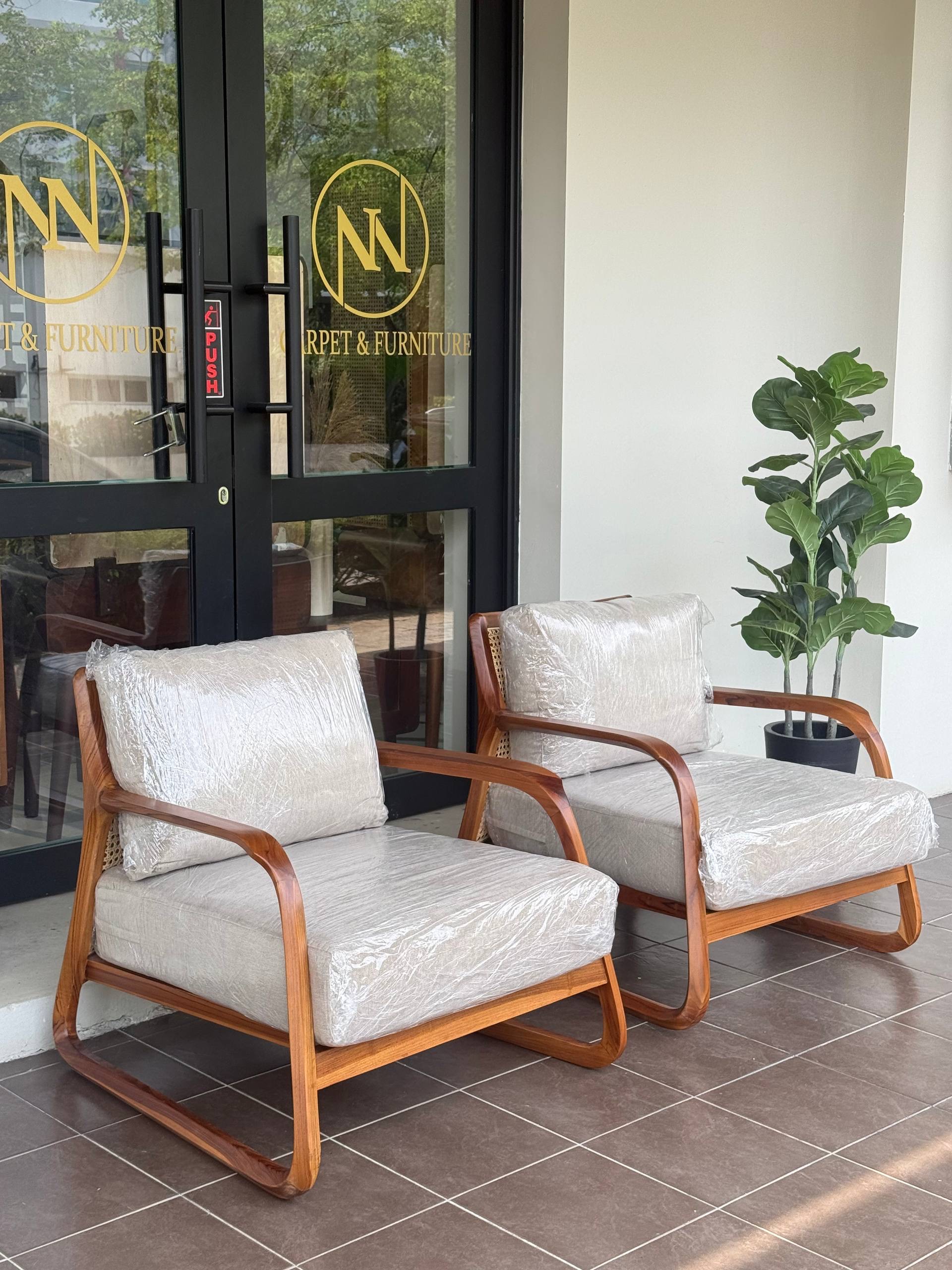Teakwood & Natural Rattan Lounge Chairs | Kerusi Santai Kayu Jati & Rotan Asli | Modern Japandi Relax Chair