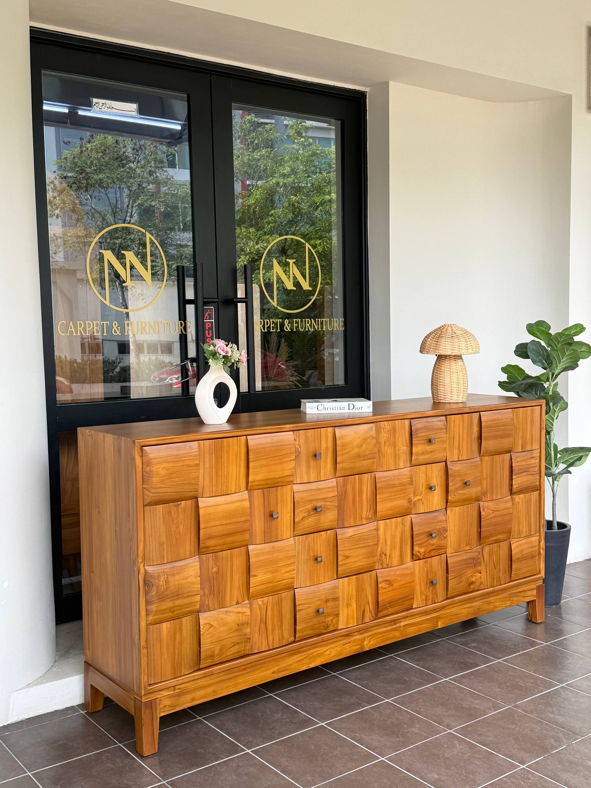 Solid Teakwood Sideboard Cabinet 200cm | Modern Wooden Buffet Cabinet | Storage Console Cabinet