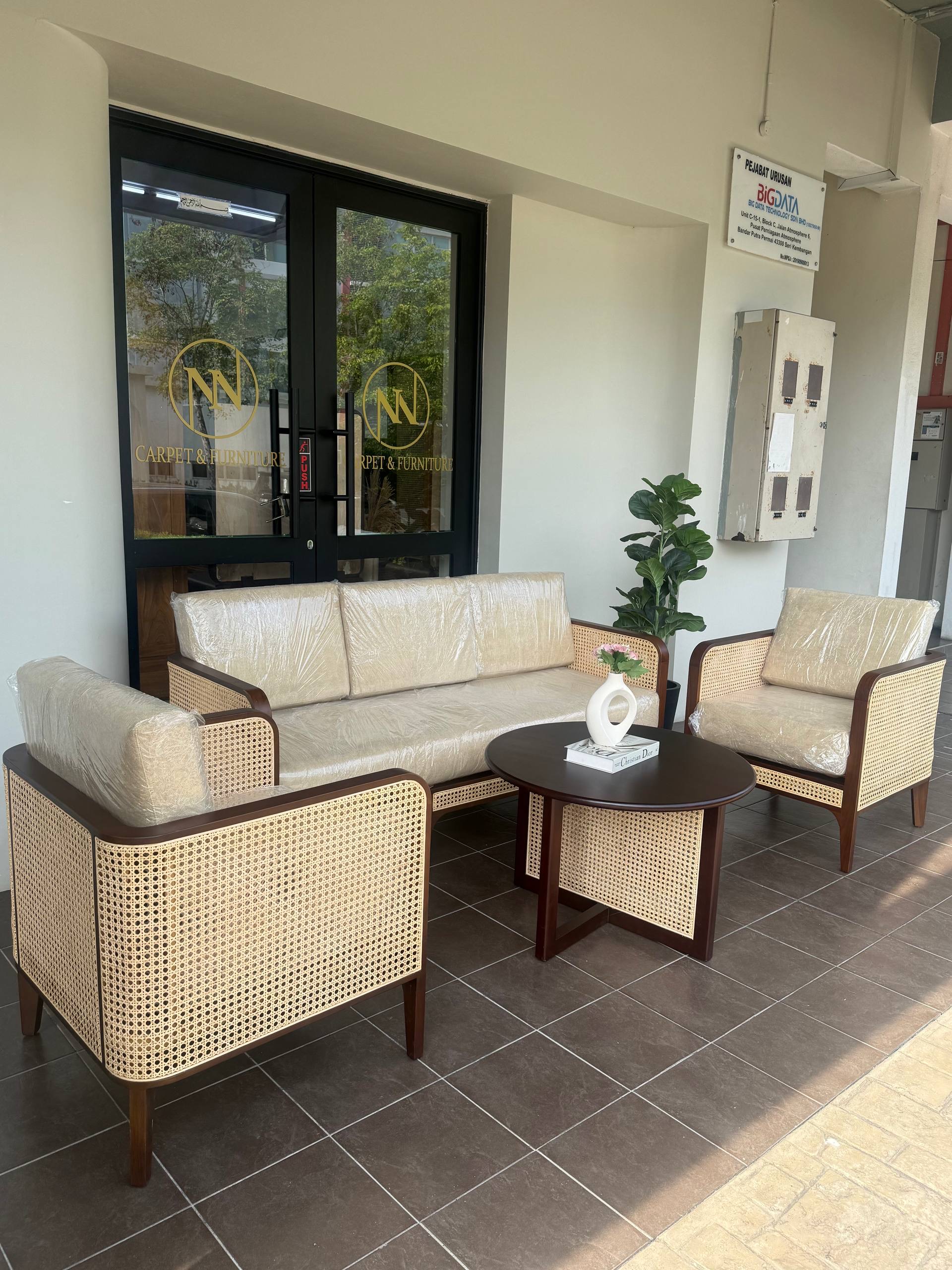Solid Teakwood & Natural Rattan Living Room Sofa Set | 3+1+1 Seater with Coffee Table | Japandi Scandinavian Furniture