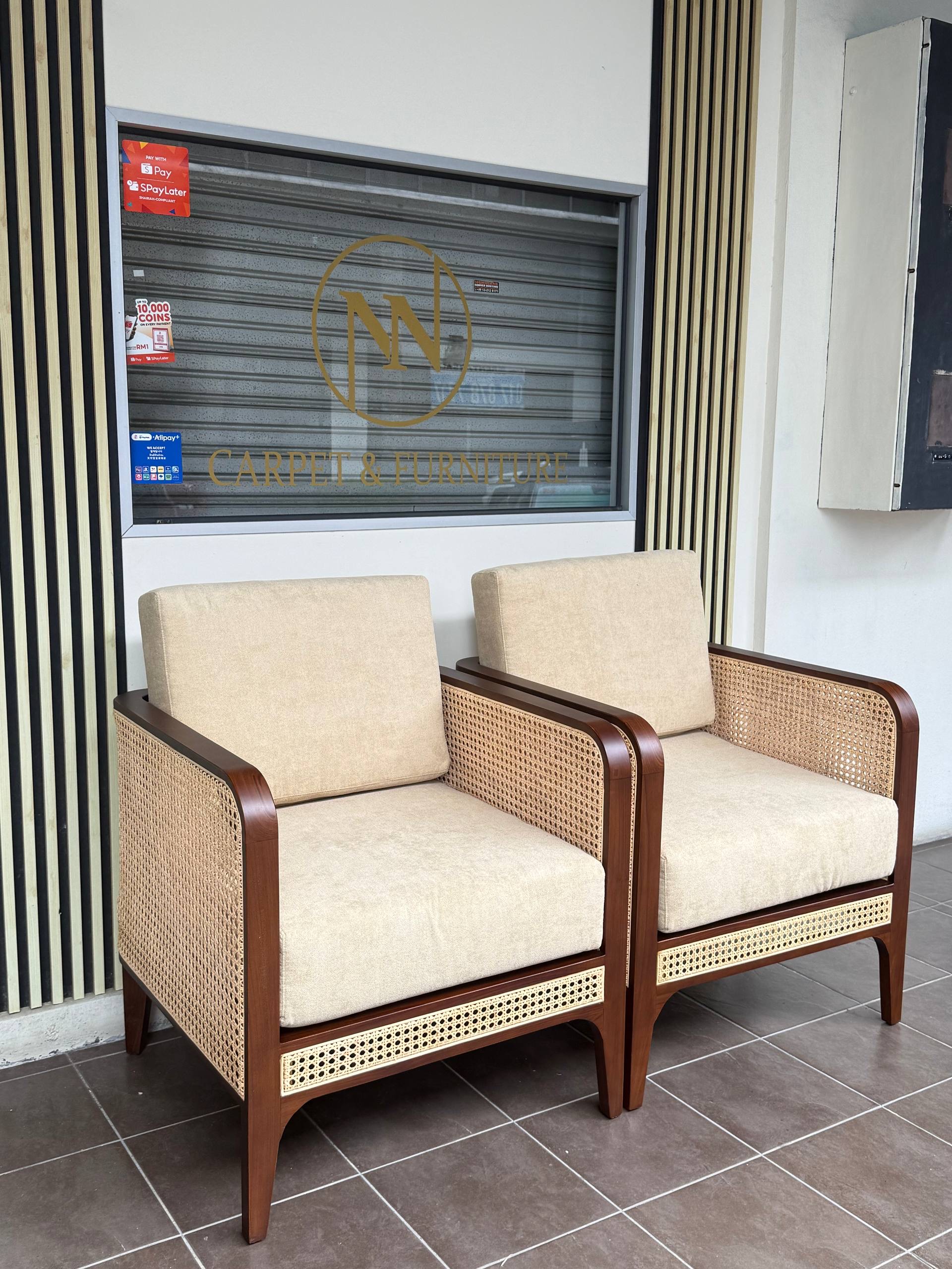 Solid Teakwood & Natural Rattan Lounge Chair | Single Seater Sofa Chair | Japandi Scandinavian Armchair