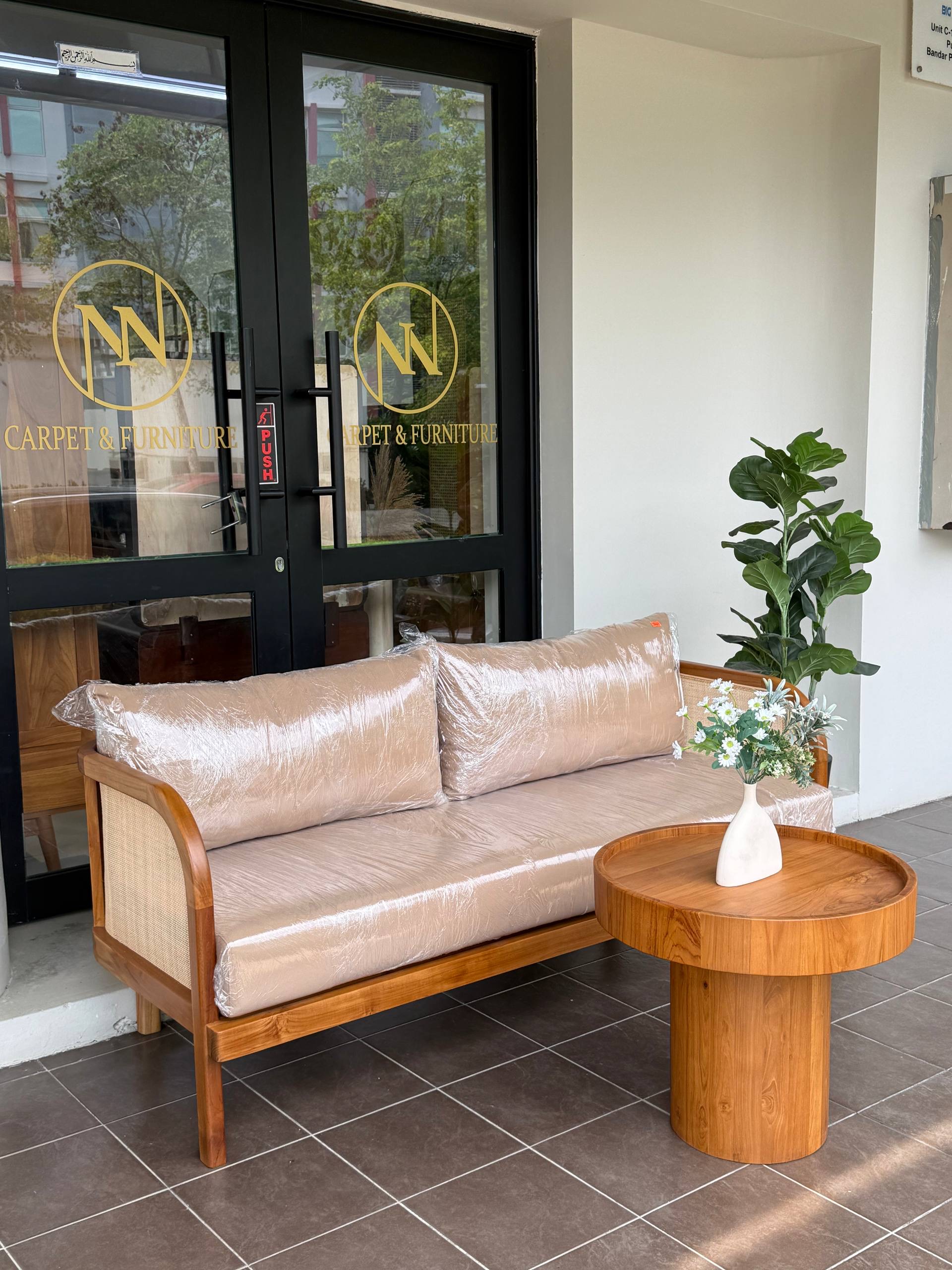Solid Teakwood (Kayu Jati) & Natural Rattan Sofa | 3 Seater Sofa | Japandi Scandinavian Sofa | Living Room Sofa