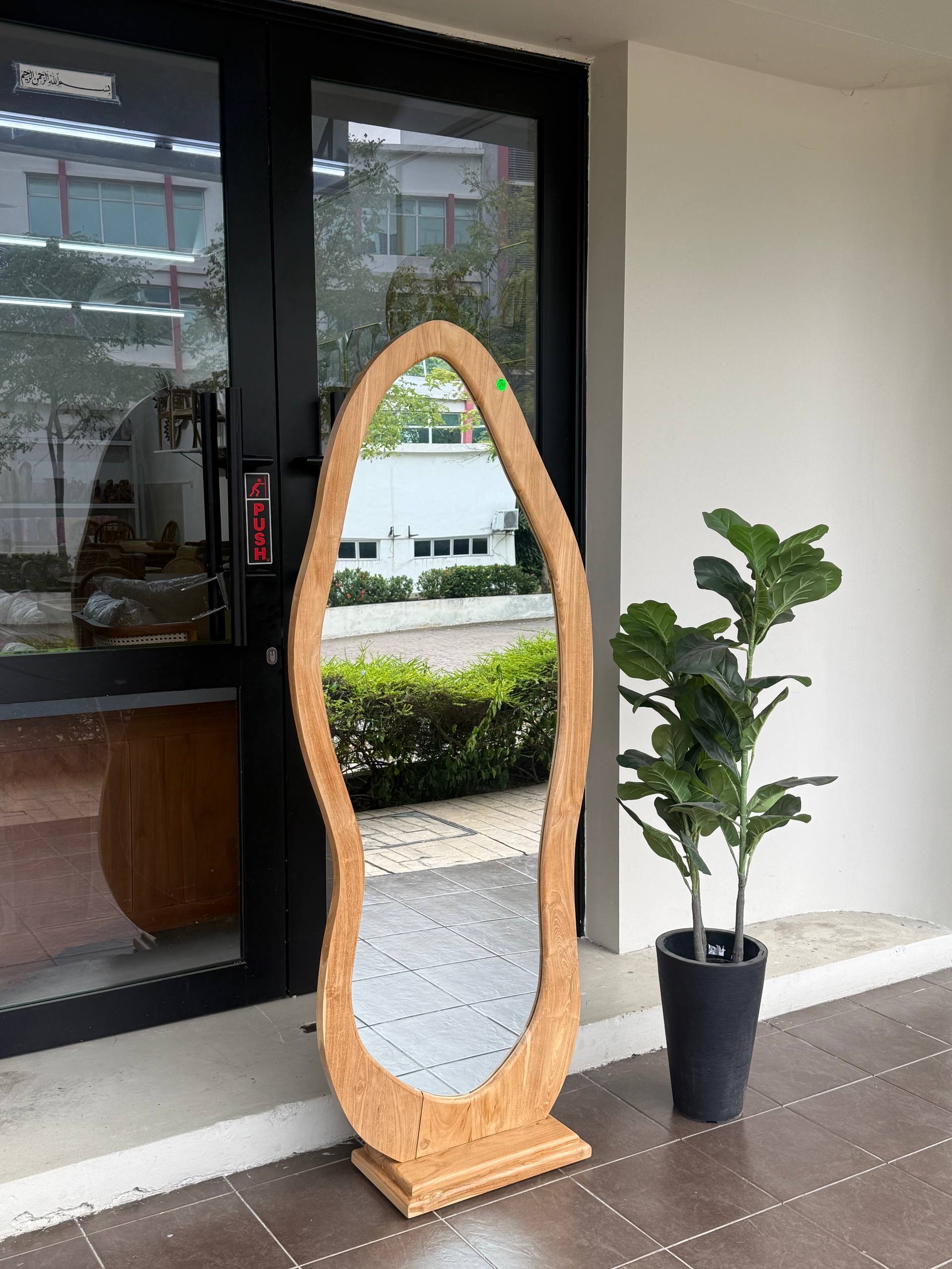 Solid Teakwood Full Length Mirror | Wooden Standing Mirror | Floor Dressing Mirror | Organic Shape Mirror | Japandi Bedroom Mirror
