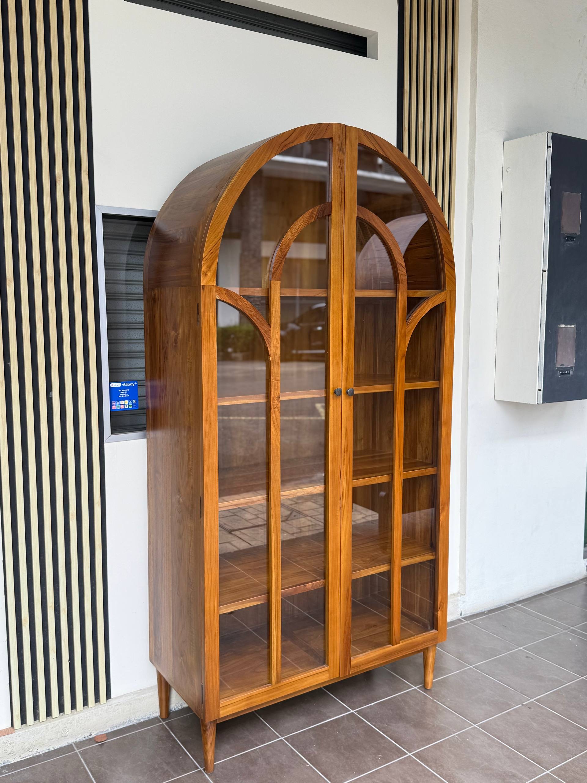 Solid Teakwood Display Cabinet | Wooden Glass Display Cabinet | Arched Storage Cabinet | Curio Display Cabinet | Japandi Furniture