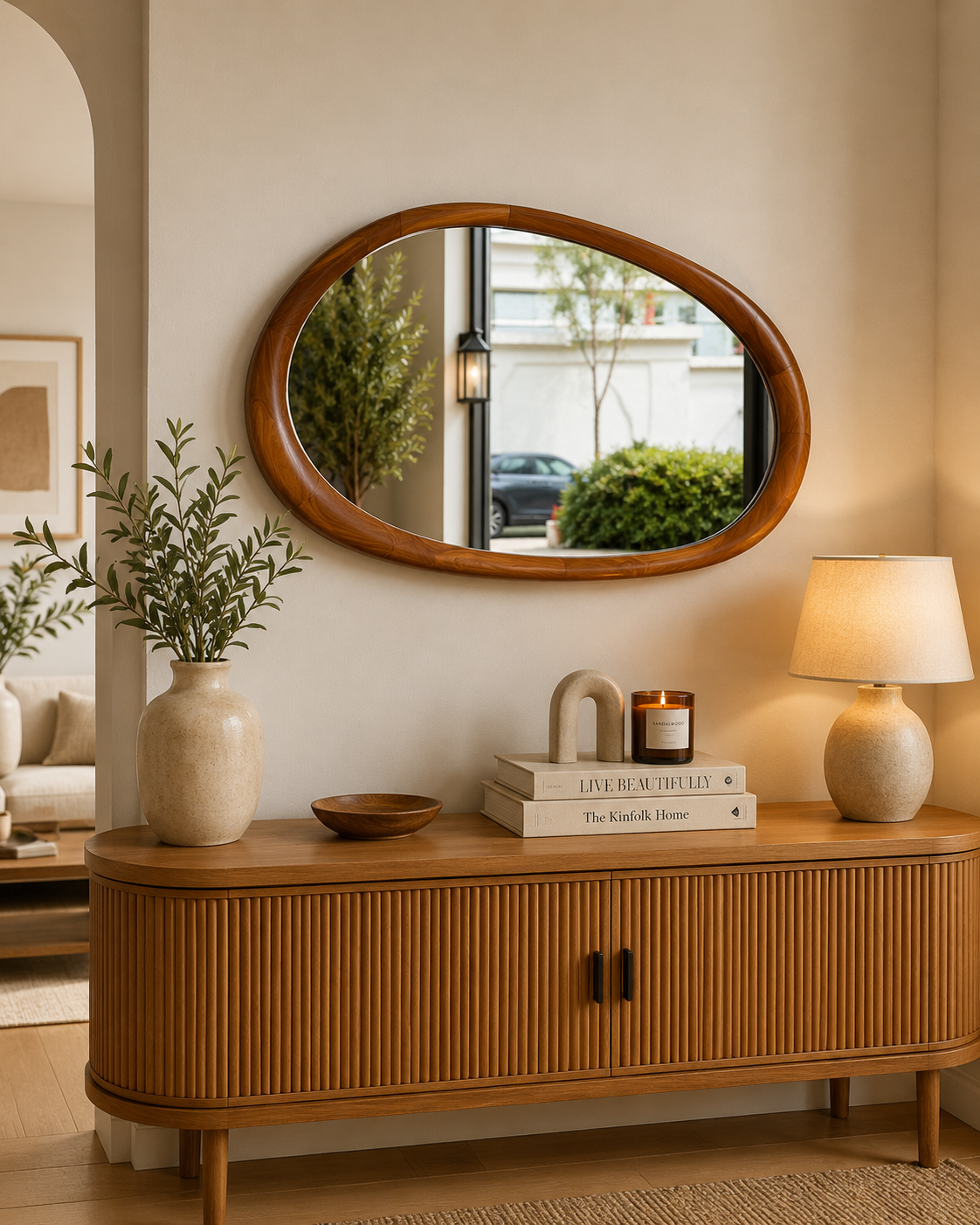 Solid Teakwood Organic Oval Wall Mirror | Decorative Hanging Mirror | 95cm x 60cm