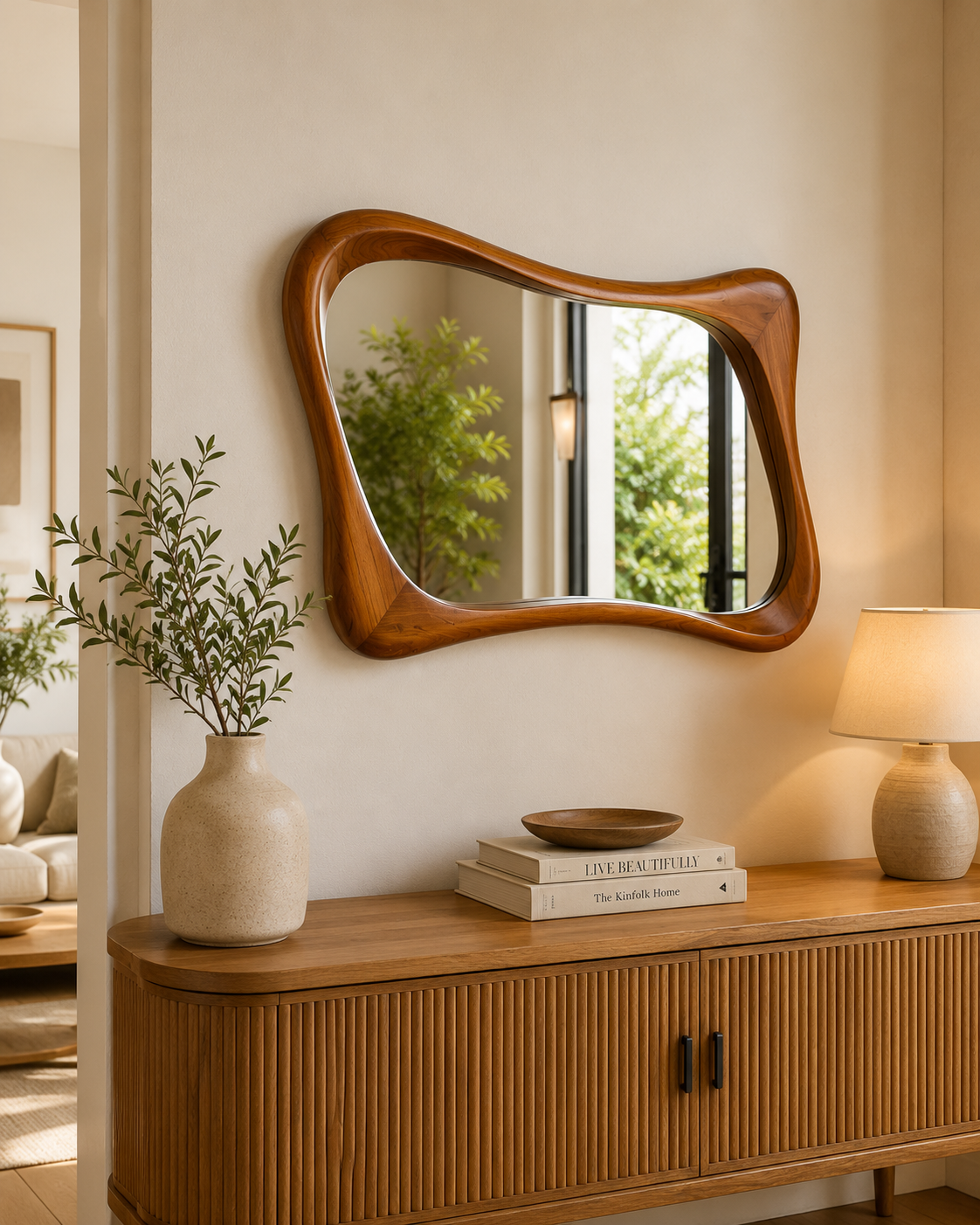 Solid Teakwood Wall Mirror | Organic Wooden Frame Mirror | Decorative Hanging Mirror | 95cm x 60cm