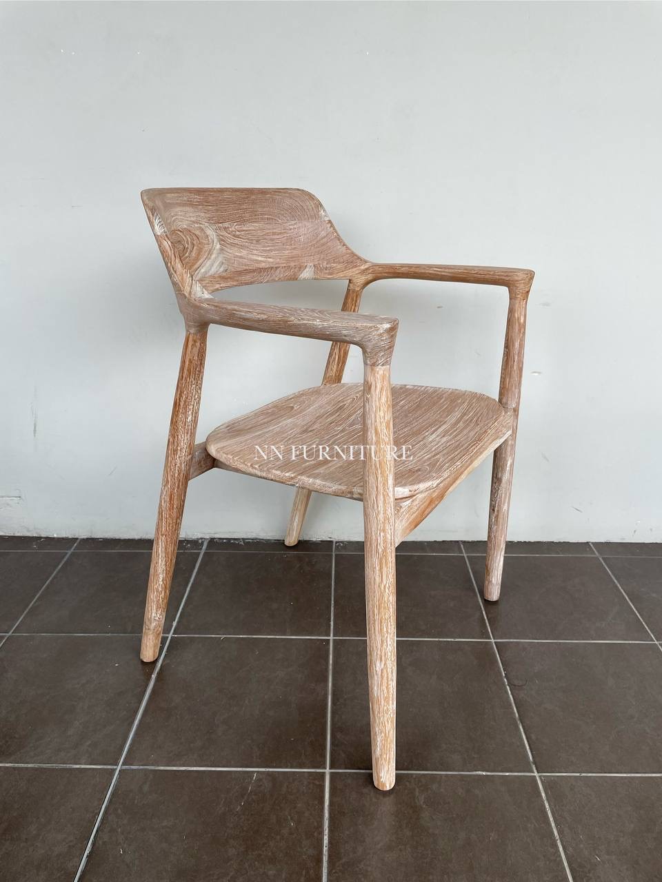 Solid Teakwood (Kayu Jati) Hiroshima Armchair | Rustic Finish | Japandi Dining Chair | Modern Wooden Armchair | Solid Wood Chair | Designer Chair