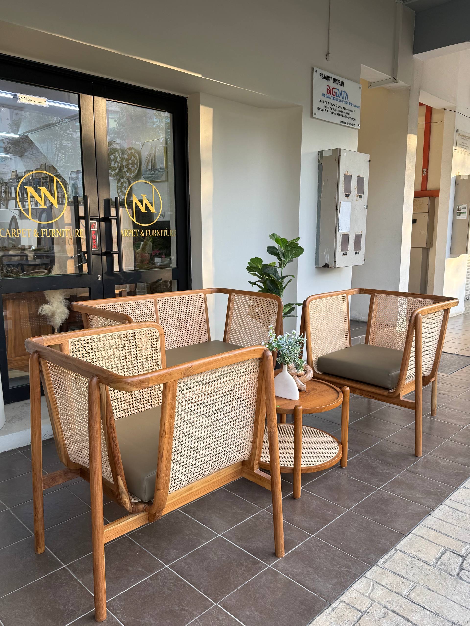 Solid Teakwood Outdoor Sofa Set | 4-Seater Patio Conversation Set | Natural Rattan Lounge Set