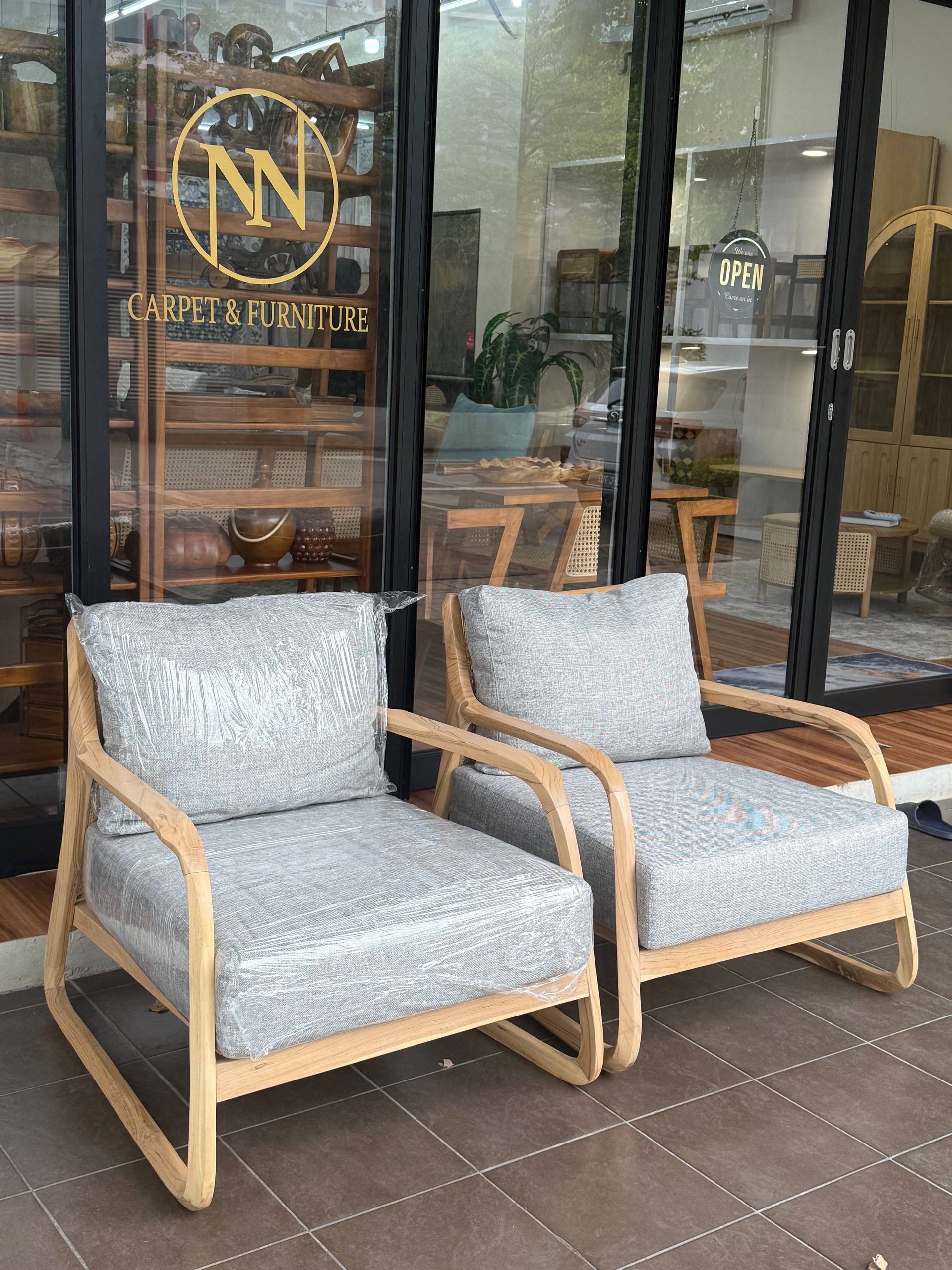 Solid Teakwood Lounge Chair with Natural Rattan Backrest & Premium Cushion | Japandi Accent Chair | Modern Relax Chair