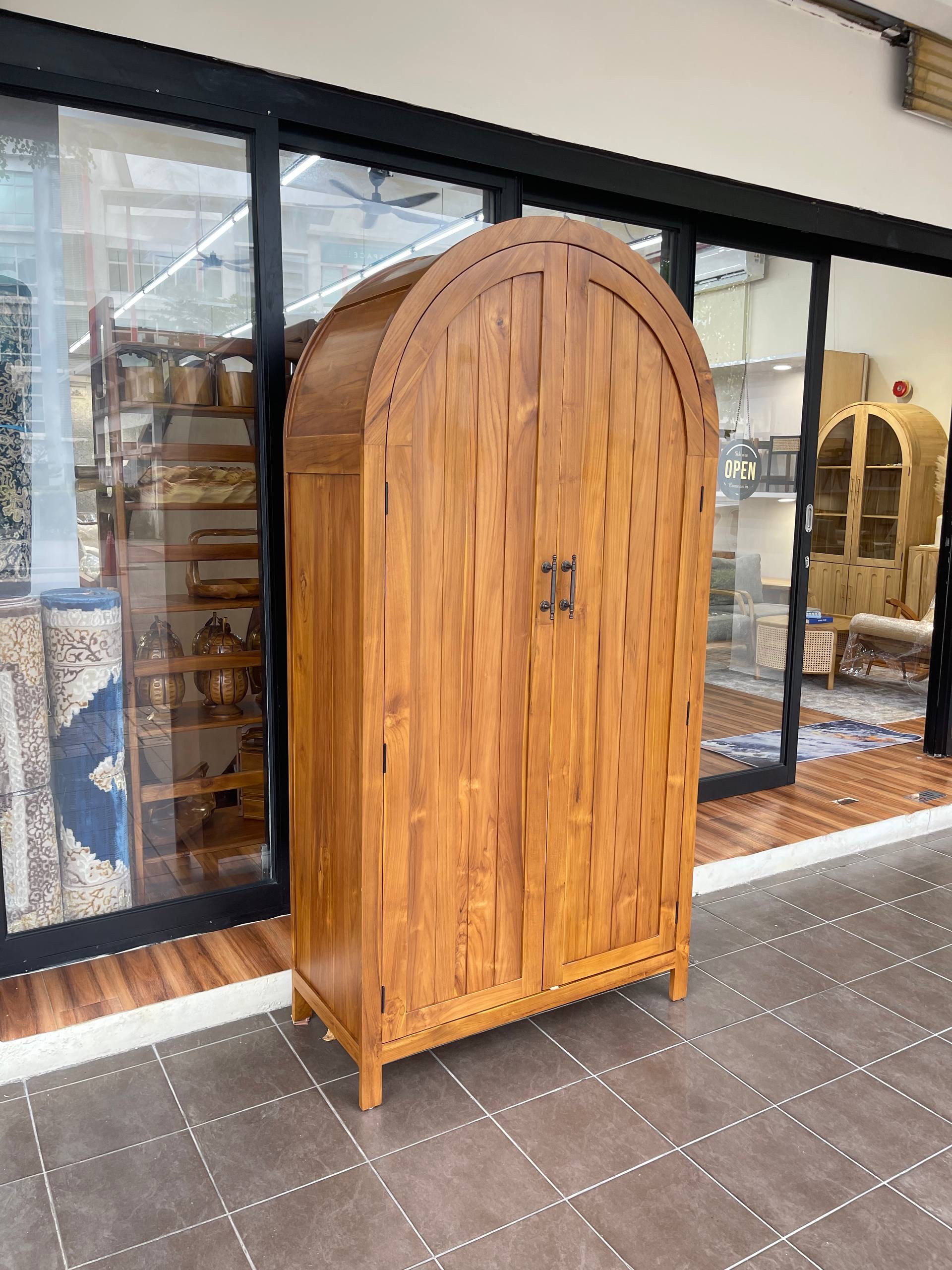 Solid Teakwood Arched Storage Cabinet | Wooden Cupboard | Japandi Cabinet | Solid Wood Pantry Cabinet | 100cm