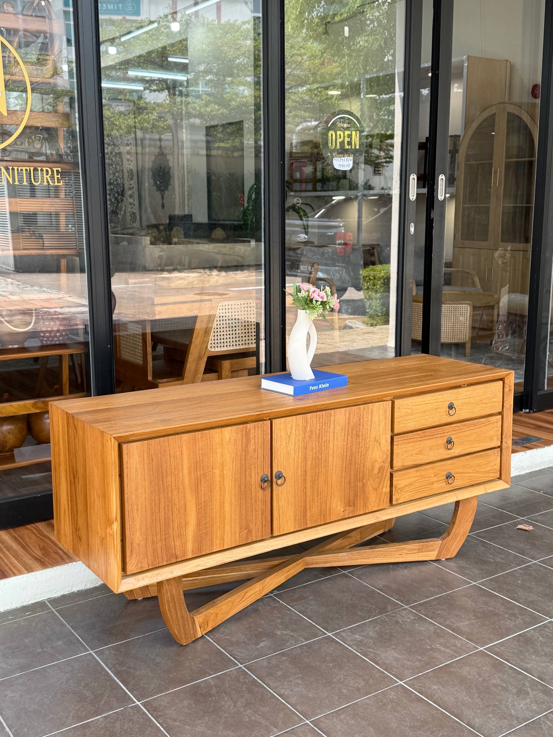 Solid Teakwood Sideboard Cabinet | Buffet Cabinet | TV Console Cabinet | Storage Cabinet | Mid Century Modern (150cm)