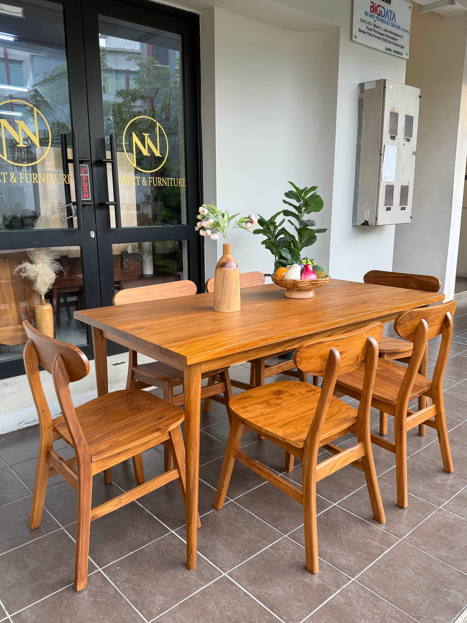 Solid Teakwood Dining Table Set | 6 Seater Dining Set | 160cm Dining Table | Modern Wooden Dining Set | Scandinavian Style
