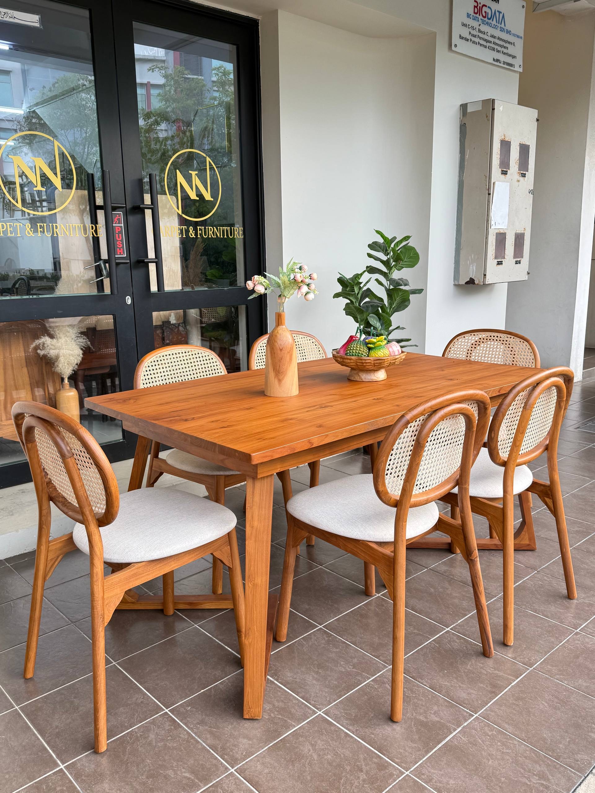 Solid Teakwood Dining Table Set | 6 Seater Dining Set | 160x80cm