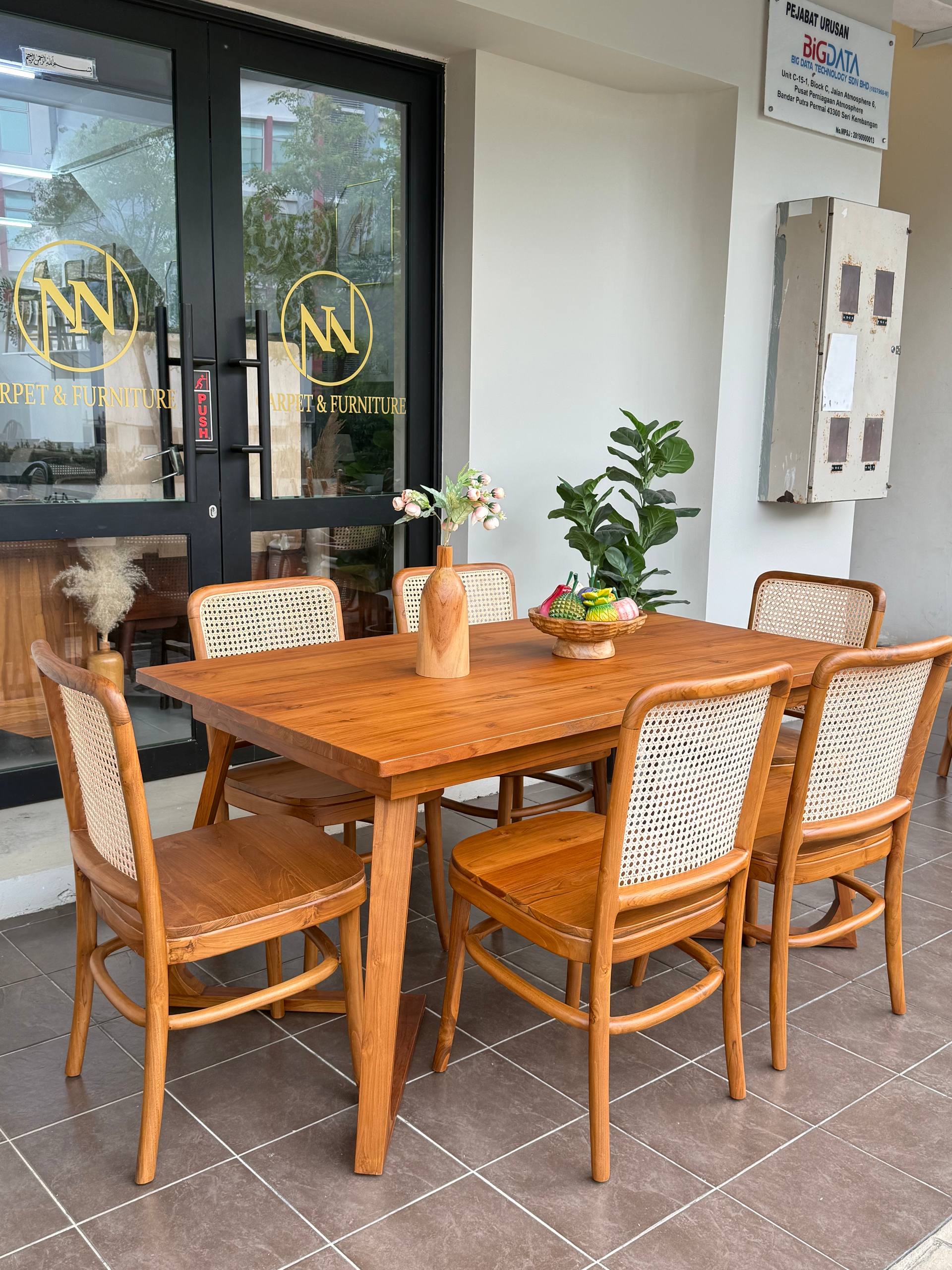 Solid Teakwood Dining Table Set | 6 Seater Dining Set | 160x80cm V-Leg Dining Table