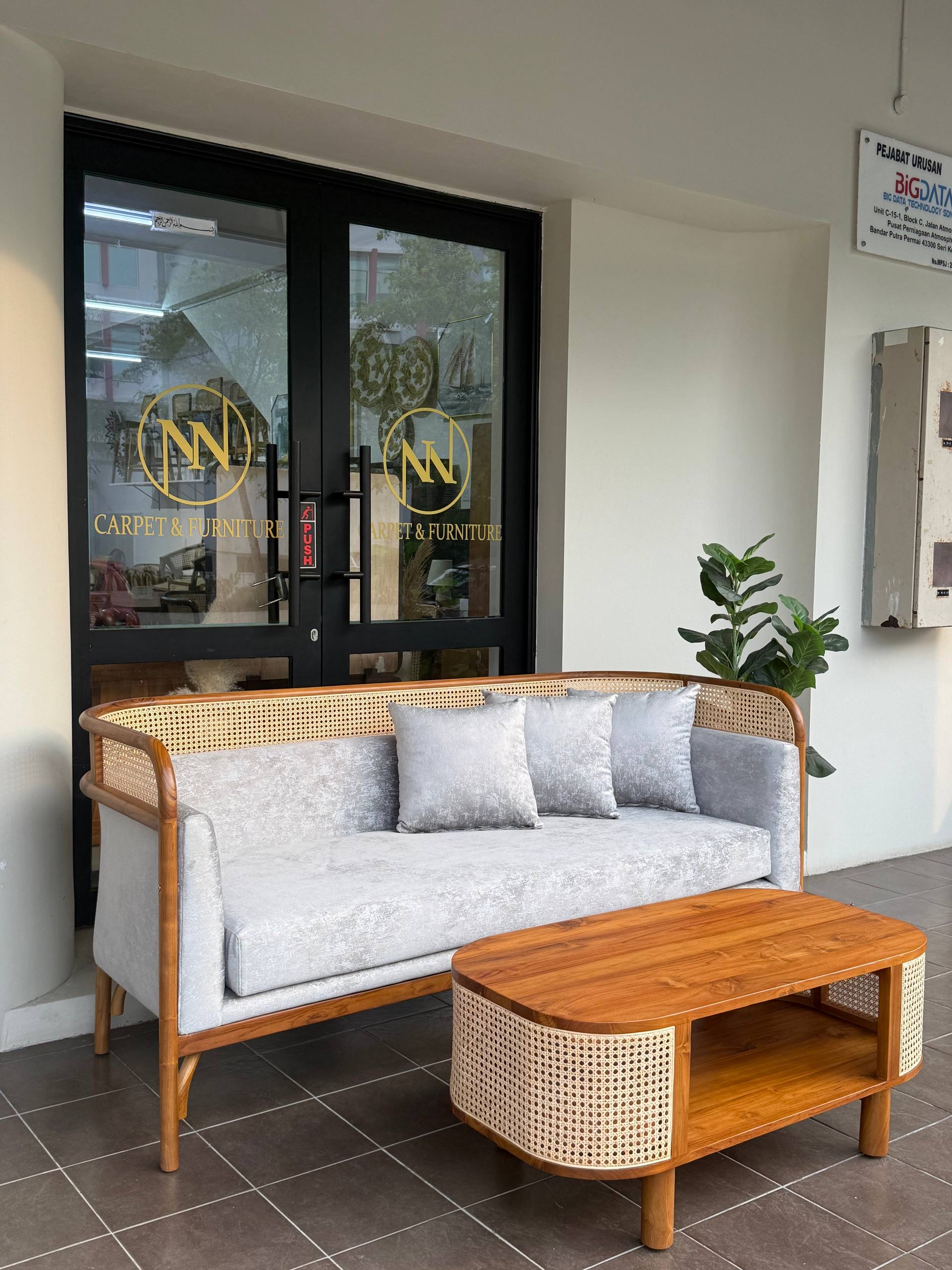 Solid Teakwood & Rattan Sofa | 180cm | 3-Seater Sofa | Modern Wooden Sofa