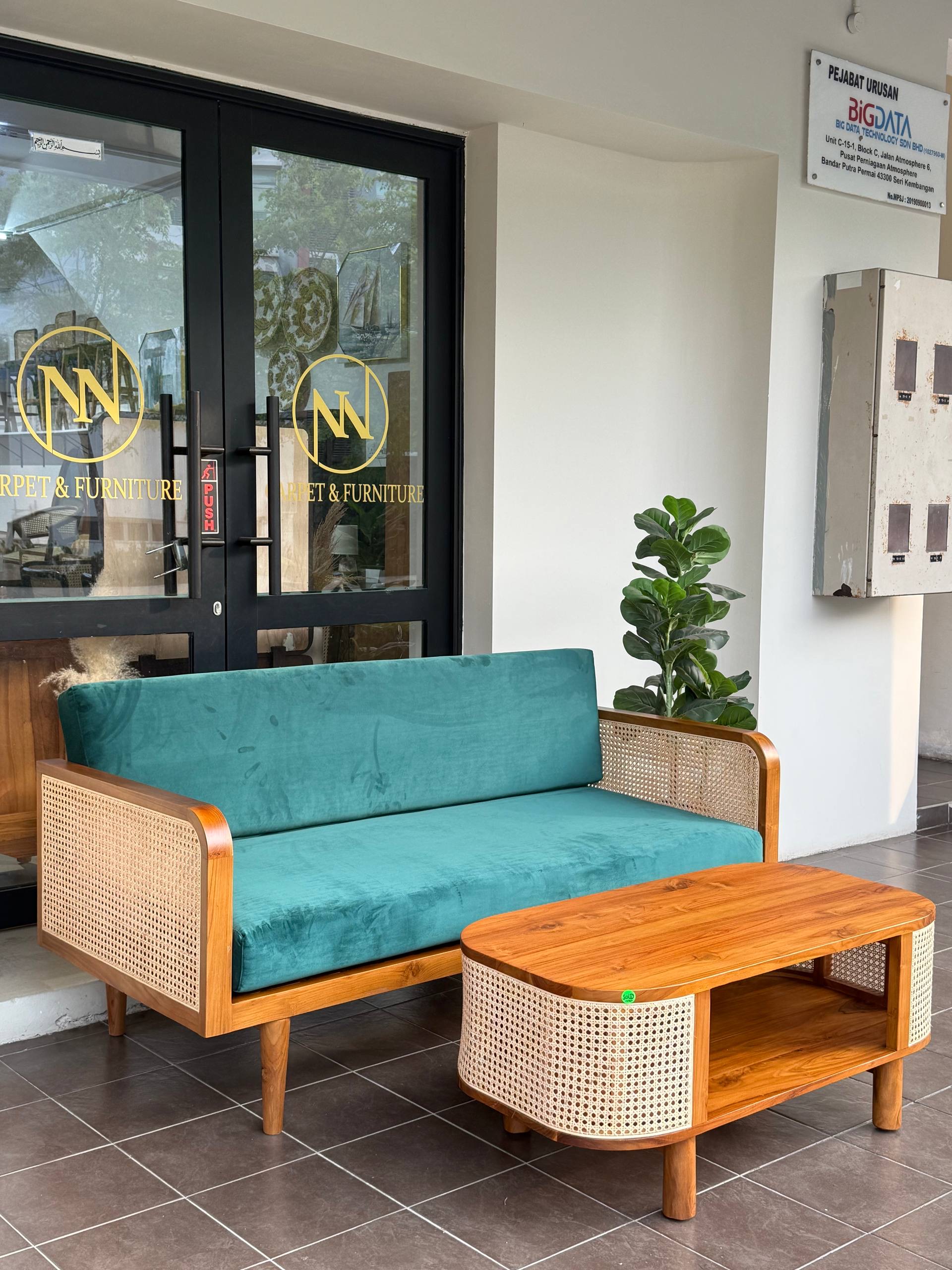 Solid Teakwood & Rattan Sofa | 180cm | 3-Seater Sofa | Modern Wooden Sofa