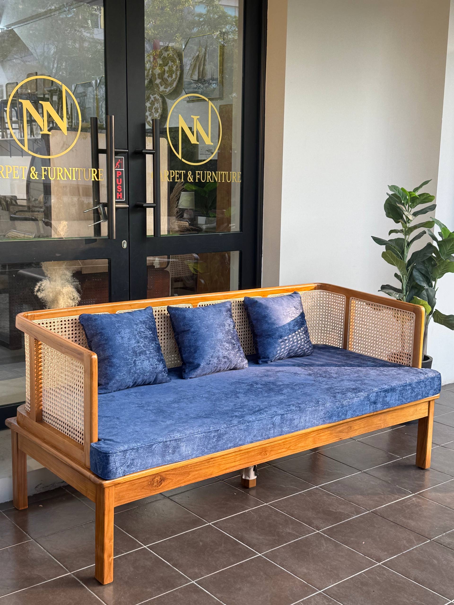 Solid Teakwood & Rattan Sofa 175cm | 3-Seater
